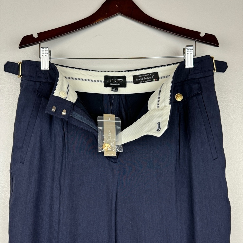 J. Crew Collection Side Tab Trouser Italian Linen Blend Navy Size 12 NWT - Picture 7 of 9